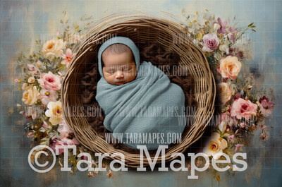 Pastel Floral Wreath Newborn Nature Digital Background JPG