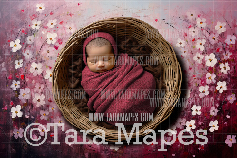 Burgundy Floral Wreath Newborn Nature Digital Background JPG