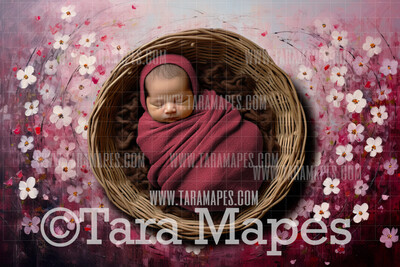 Burgundy Floral Wreath Newborn Nature Digital Background JPG