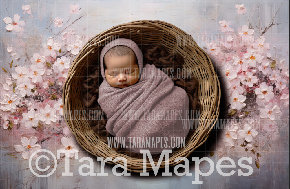 Pastel Pink Floral Newborn Nature Digital Background JPG