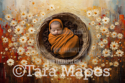 Red and Cream Floral Newborn Nature Digital Background JPG