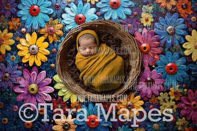 Colorful Painted Flowers Floral Newborn Nature Digital Background JPG