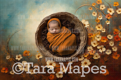 Blue and Yellow Floral Newborn Nature Digital Background JPG