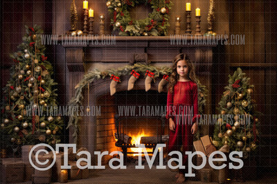 Vintage Christmas Fireplace Digital Backdrop - Ornate Christmas Room  - Christmas Mantle Digital Background JPG