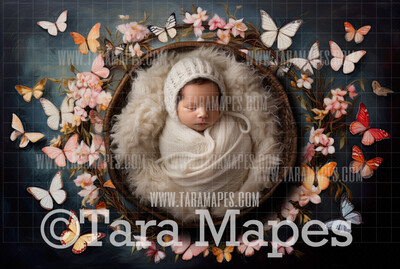 Painterly Butterfly Newborn Nature Digital Background JPG