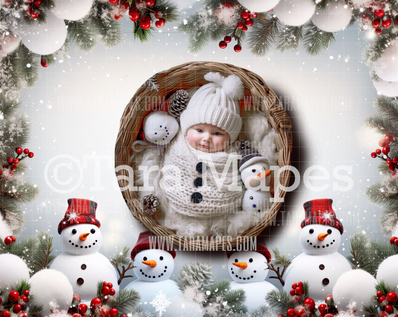 Christmas Snowman Newborn Digital Background JPG
