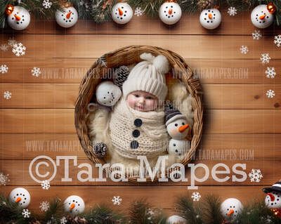 Christmas Snowman Ornaments Newborn Digital Background JPG