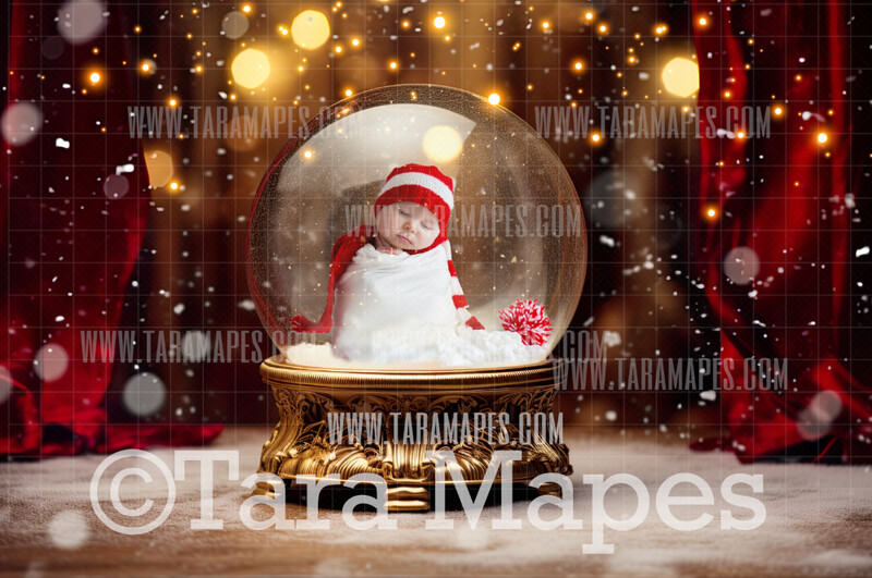 Christmas Snow Globe Digital Backdrop - LAYERED PSD! Snowglobe Overlay - Snow Globe Digital Background