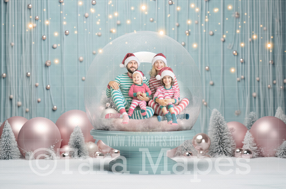 Pastel Christmas Snow Globe Digital Backdrop - LAYERED PSD! Snowglobe Overlay - Snow Globe Digital Background