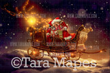 Santa Sleigh Digital Background  - Santa Sleigh Flying - Magical Santa Sleigh Digital Backdrop - Christmas Digital Background - LAYERED PSD!