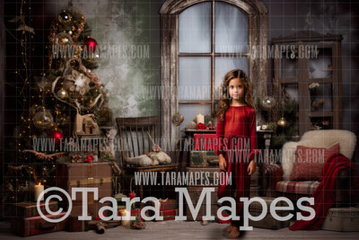 Rustic Christmas Room Digital Backdrop - Ornate Christmas Room  - Christmas Digital Background JPG