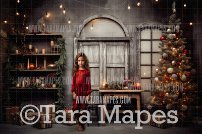 Shabby Chic Christmas Room Digital Backdrop - Ornate Christmas Room  - Christmas Digital Background JPG