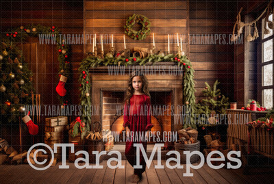 Christmas Fireplace Digital Backdrop - Ornate Christmas Room  - Christmas Mantle Digital Background JPG