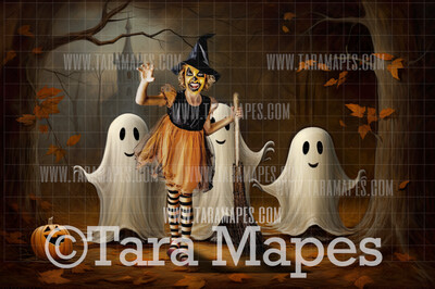 Colorful Halloween House with Ghosts Digital Backdrop - Haunted House  - Halloween Digital Background