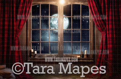 Plaid Christmas Window Digital Backdrop -  Christmas Digital Background JPG