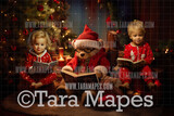 Christmas Teddy Bear Digital Backdrop - Teddy Bear Reading Book -  Christmas Digital Background