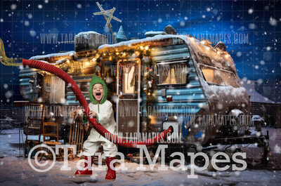 Rusty RV Camper Digital Background  - Old Motor Home - Funny Christmas Digital Backdrop - Christmas Digital Background