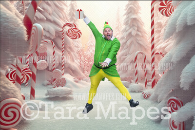 Candy Cane Forest Digital Backdrop -  Christmas Digital Background
