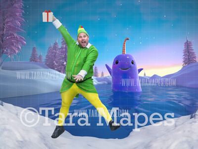 Christmas Narwhal Digital Backdrop -  Christmas Digital Background