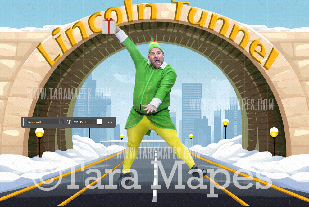 Illustrated Style Lincoln Tunnel Digital Backdrop - A Christmas Digital Background