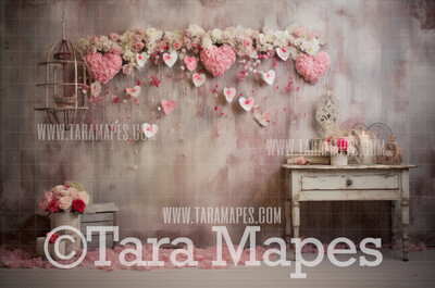 Valentine Studio Digital Backdrop -  Red and Pink Studio Loveseat Vday Digital Background JPG