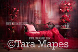 Valentine Studio Digital Backdrop -  Red and Pink Studio Loveseat Vday Digital Background JPG