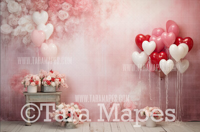Valentine Studio Digital Backdrop -  Red and Pink Studio Loveseat Vday Digital Background JPG