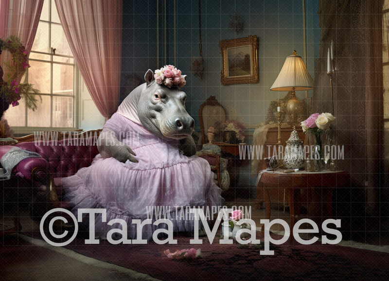 Hippo Dancing - I Want a Hippo Hippopotamus For Christmas - Hippo Tea - Digital Background Backdrop
