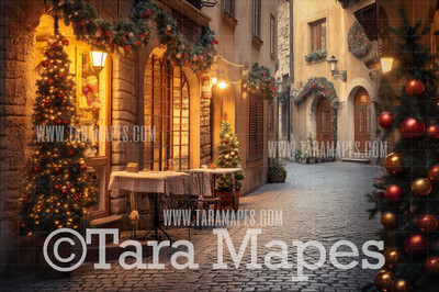 Christmas Street Digital Backdrop - Christmas Street Digital Background - FREE SNOW OVERLAY included