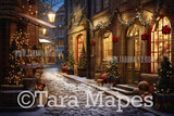 Christmas Street Digital Backdrop - Christmas Street Digital Background - FREE SNOW OVERLAY included