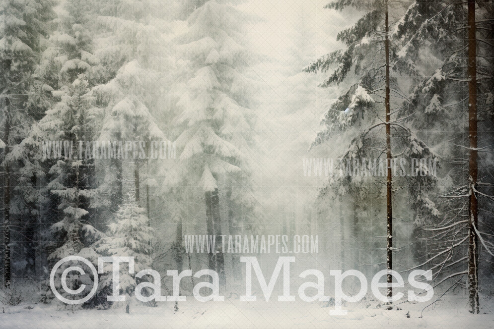 White Winter Forest Digital Background - Snowy Trees Digital JPG