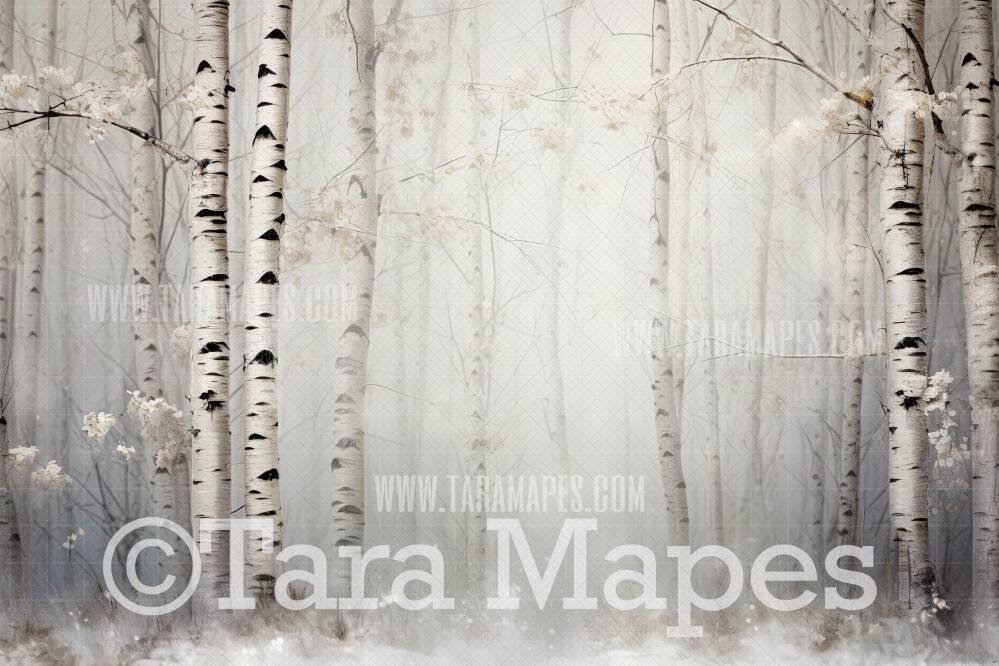 White Winter Forest Digital Background - Snowy Trees Digital JPG