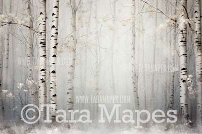 White Winter Forest Digital Background - Snowy Trees Digital JPG