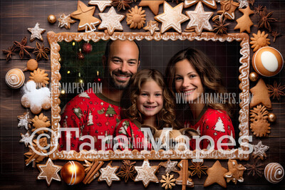 Christmas Star Cookies Frame Digital Frame - Layered PSD Christmas Frame Digital Background - Backdrop