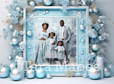 Blue and White Christmas Frame Digital Frame - Layered PSD Christmas Frame Digital Background - Backdrop