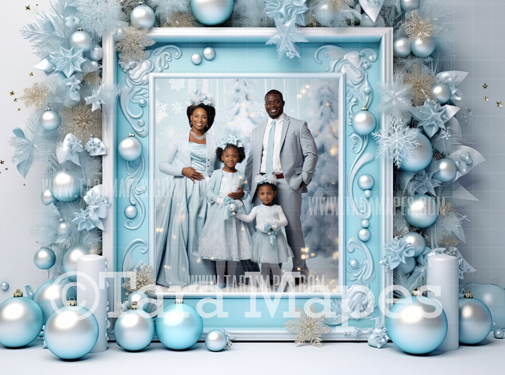 Blue and White Christmas Frame Digital Frame - Layered PSD Christmas Frame Digital Background - Backdrop