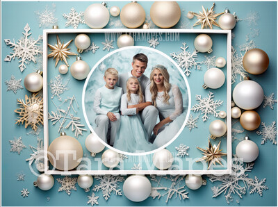 Blue and White Christmas Frame Digital Frame - Layered PSD Christmas Frame Digital Background - Backdrop