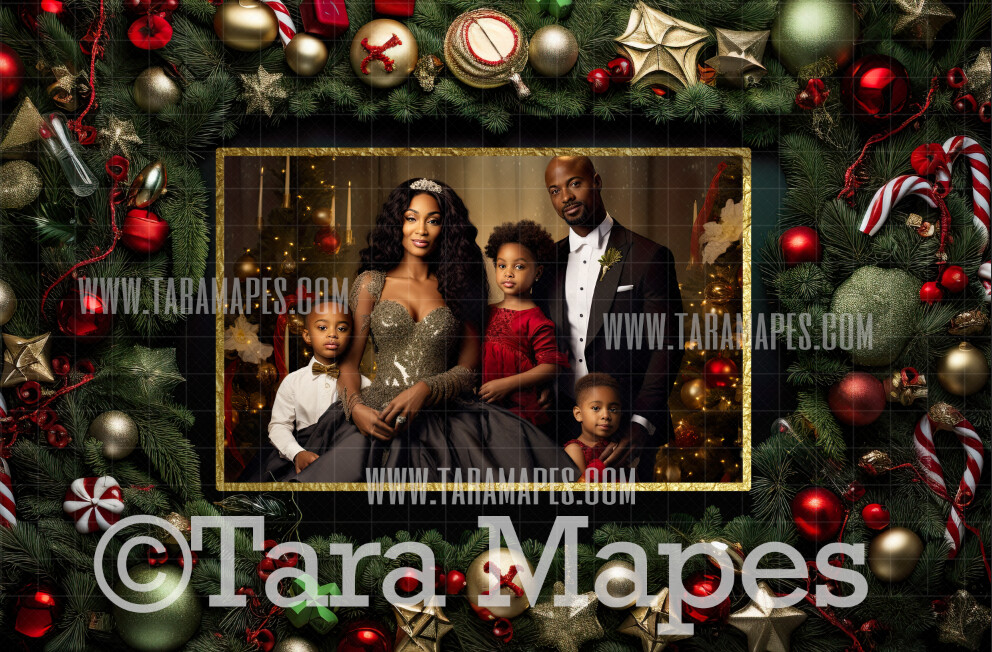 Red and Green Christmas Frame Digital Frame - Layered PSD Christmas Frame Digital Background - Backdrop