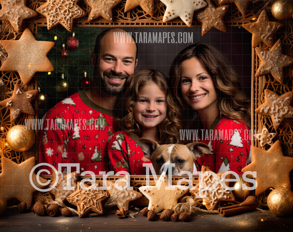 Christmas Star Cookies Frame Digital Frame - Layered PSD Christmas Frame Digital Background - Backdrop