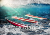 Surfboards Digital Backdrop- Surfboards in Ocean Digital Background Backdrop