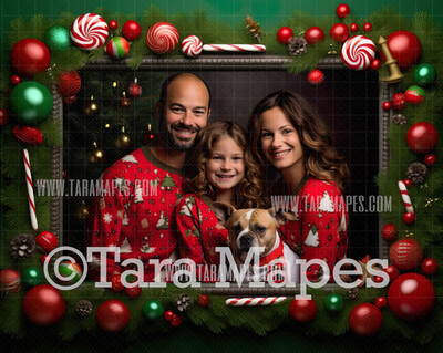 Green and Red Christmas Frame Digital Frame - Layered PSD Christmas Frame Digital Background - Backdrop
