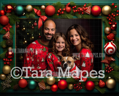 Green and Red Ornaments Christmas Frame Digital Frame - Layered PSD Christmas Frame Digital Background - Backdrop