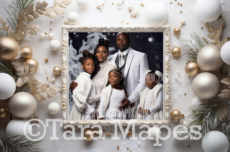 White Christmas Frame Digital Frame - Layered PSD Christmas Frame Digital Background - Backdrop