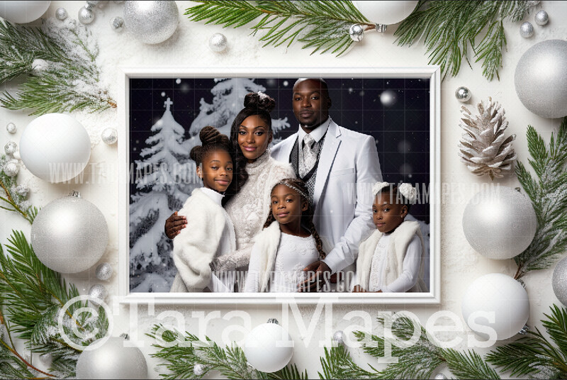 Christmas Frame White Digital Frame - Layered PSD Christmas Frame Digital Background - Backdrop
