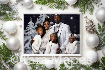 Christmas Frame White Digital Frame - Layered PSD Christmas Frame Digital Background - Backdrop