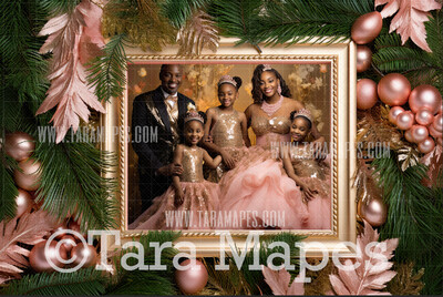Christmas Frame Pink and Gold Digital Frame - Layered PSD Christmas Frame Digital Background - Backdrop