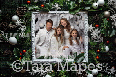 Christmas Frame White Digital Frame - Layered PSD Christmas Frame Digital Background - Backdrop
