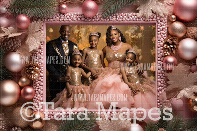 Christmas Frame Pink and Gold Digital Frame - Layered PSD Christmas Frame Digital Background - Backdrop