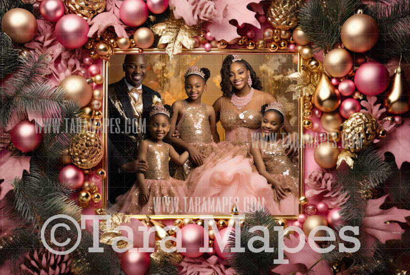 Christmas Frame Pink and Gold Digital Frame - Layered PSD Christmas Frame Digital Background - Backdrop