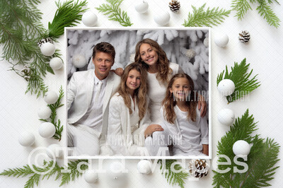 Christmas Frame White Digital Frame - Layered PSD Christmas Frame Digital Background - Backdrop